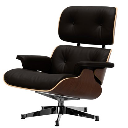 Eames Lounge Chair, Noyer foncé, Cuir Premium F chocolate, 89 cm, Aluminium poli