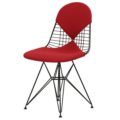 Chaise Wire Chair DKR, Revêtement thermolaqué noir basic, Coussin pour assise et dossier (Bikini), Hopsak rouge / rouge coquelicot