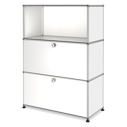 Meuble haut Highboard M USM Haller, personnalisable, Blanc pur RAL 9010, Ouvert, Avec  porte abattante, Avec  porte abattante