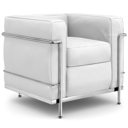 2 Fauteuil Grand Confort, petit modèle, Chromé, Cuir Scozia, Blanc
