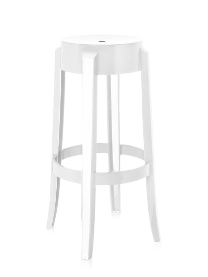 Tabouret Charles Ghost, Piétement 46 x assise 29 x hauteur 75, Opaque, Blanc brillant