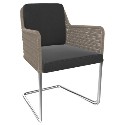 Chaise cantilever D43, Tressage I - blanc crème, Tissu Arco - anthracite, Chrome