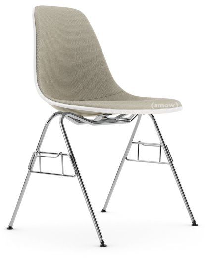 Eames Plastic Side Chair RE DSS / DSS-N, Galet, Rembourrage intégral, Gris chaud / ivoire, Avec liaison de rangée (DSS)