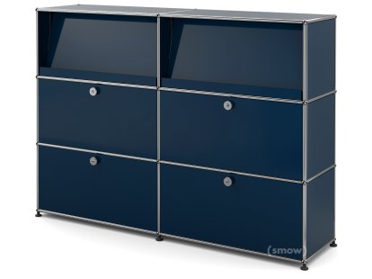 Meuble haut Highboard L USM Haller avec présentoir incliné, Bleu acier RAL 5011