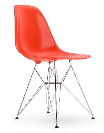 Eames Plastic Side Chair RE DSR, Rouge (rouge coquelicot), Sans rembourrage, Sans rembourrage, Version standard - 43 cm, Chromé
