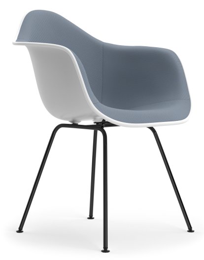 Eames Plastic Armchair RE DAX, Coton blanc, Rembourrage intégral, Bleu foncé / ivoire, Version standard - 43 cm, Revêtement basic dark
