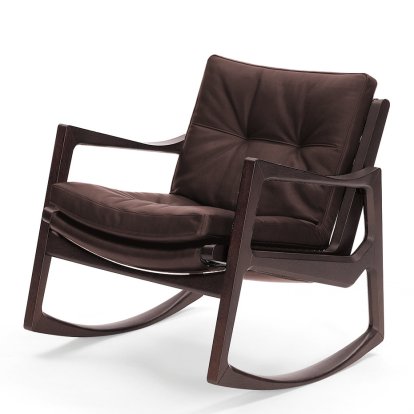 Euvira Rocking Chair Soft, Chêne teinté marron, Cuir Classic chocolat