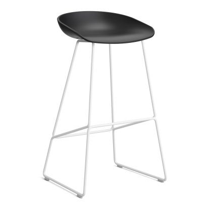 About A Stool AAS 38, Version bar: hauteur de l'assise 74 cm, Acier thermolaqué blanc, Black 2.0