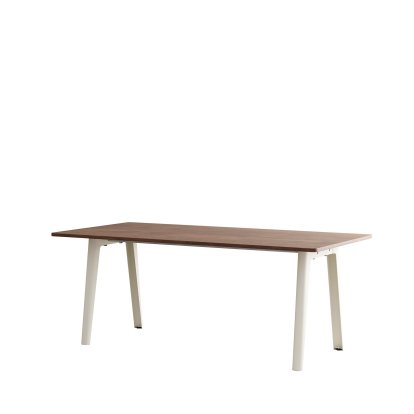 Table à manger New Modern rectangulaire, métal/bois, 190 x 95 cm, Placage de noyer, Blanc crème