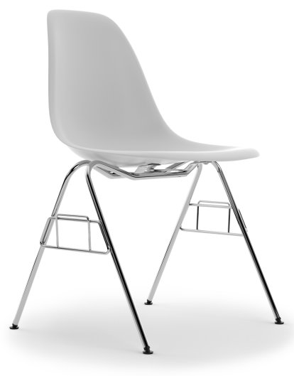 Eames Plastic Side Chair DSS / DSS-N, Coton blanc, Sans rembourrage, Sans rembourrage, Sans liaison de rangée (DSS-N)