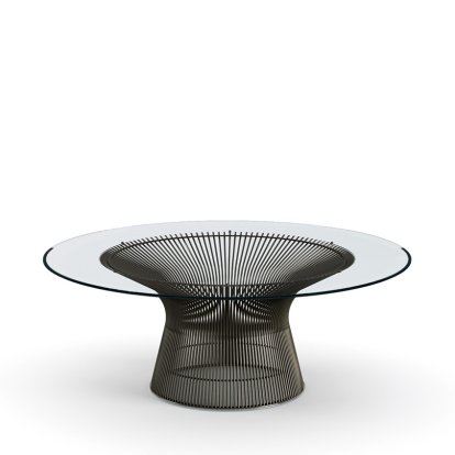 Table basse Platner, Grand (diamètre 107 cm), Bronze, métallique, Verre transparent