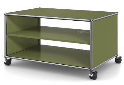 Meuble bas Lowboard TV sur roulettes USM Haller, Sans porte abattante et sans paroi arrière, Vert olive RAL 6003