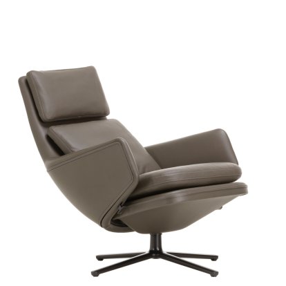 Fauteuil Grand Relax, Sans repose-pieds, Cuir Premium F, gris umbra, Noir basic, 46,5 cm