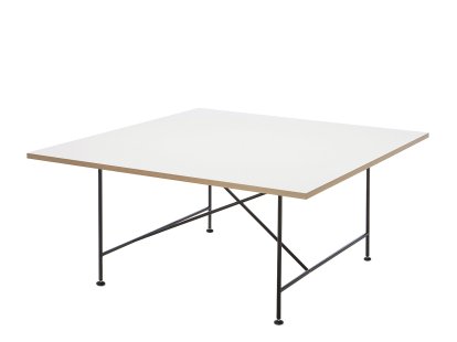 Table de conférence Eiermann 1, Mélaminé blanc avec bords chêne, Noir, Avec pied réglable en hauteur (H 74-76 cm)