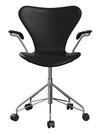 Série 7 Chaise de bureau pivotante 3117 / 3217 Rembourrage intégral, Avec accotoirs, Cuir Grace noir, Chromé