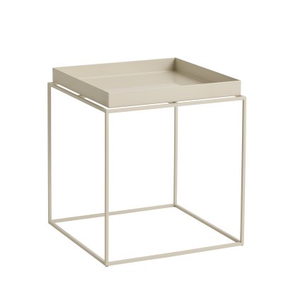 Table avec plateau Tray , H 40/44 x L 40 x P 40 cm, Beige chaud - Haute brillance