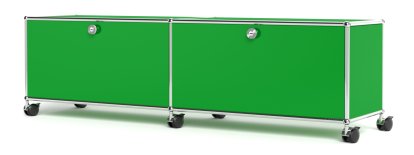 Meuble bas Lowboard TV/Hi-Fi USM Haller, personnalisable, Vert USM, Avec 2 portes abattantes, Avec passe-câbles au centre bas