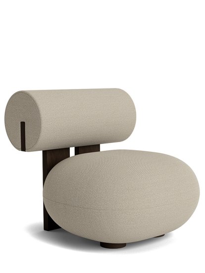 Fauteuil Lounge Hippo, Tissu Hallingdal blanc cassé, Chêne fumé foncé