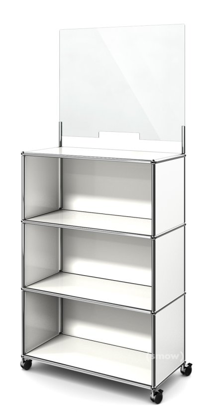 Comptoir USM Haller M avec écran de sécurité, Blanc pur RAL 9010, Avec roulettes