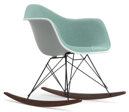 Eames Plastic Armchair RE RAR avec rembourrage, Gris clair, Rembourrage intégral, Bleu glacier / ivoire, Blanc, Basic dark/érable foncé
