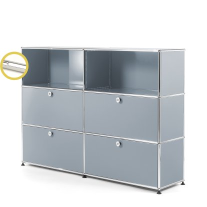 USM Haller E Highboard L avec éclairage du compartiment, Argent mat USM, Blanche froide