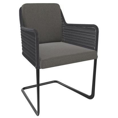 Chaise cantilever D43, Tressage II - anthracite, Tissu cavalerie - gris argent, Noir
