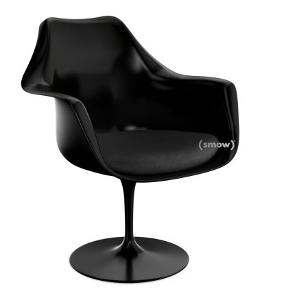 Fauteuil Tulipe Saarinen, Statique, Coussin d'assise, Noir, Black (Eva 138)