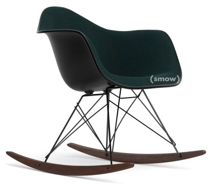 Eames Plastic Armchair RE RAR avec rembourrage, Noir profond  , Rembourrage intégral, Pétrole / marron marais, Noir, Basic dark/érable foncé