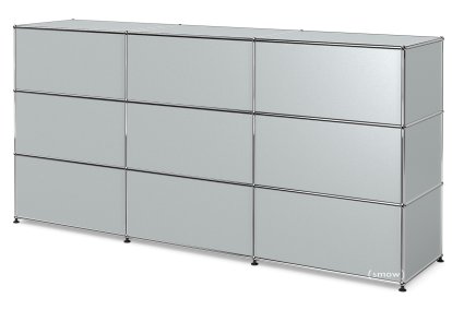 Comptoir d’accueil USM Haller version 1, Argent mat USM, 225 cm (3 éléments), 50 cm