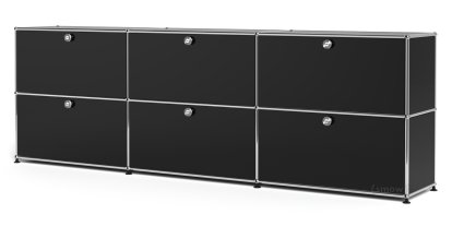 Meuble mixte Sideboard XL USM Haller, personnalisable, Noir graphite RAL 9011, Avec 3 portes abattantes, Avec 3 portes abattantes