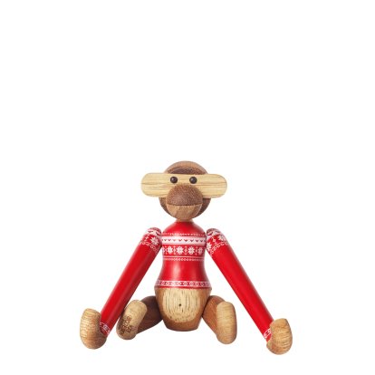 Figurine en bois de singe Monkey Christmas Jumper, Mini (H 9,5 cm), Pull rouge
