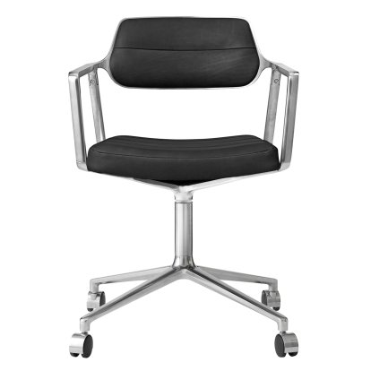 Chaise pivotante Swivel 453, Poli, Piétement à roulettes, Cuir noir
