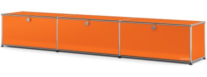 Meuble bas Lowboard XL USM Haller, personnalisable, Orange pur RAL 2004, Avec 3 portes abattantes, 35 cm