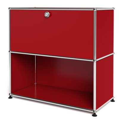 Meuble mixte Sideboard M USM Haller, personnalisable, Rouge rubis USM, Avec  porte abattante, Ouvert