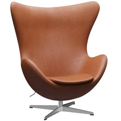 Fauteuil Egg (Oeuf), Cuir Grace, Walnut, Aluminium satiné et poli, Sans repose-pied