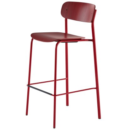 S 243 H Tabouret de bar, Rouge tomate (RAL 3013), Hêtre teinté rouge rouille (TP 239)