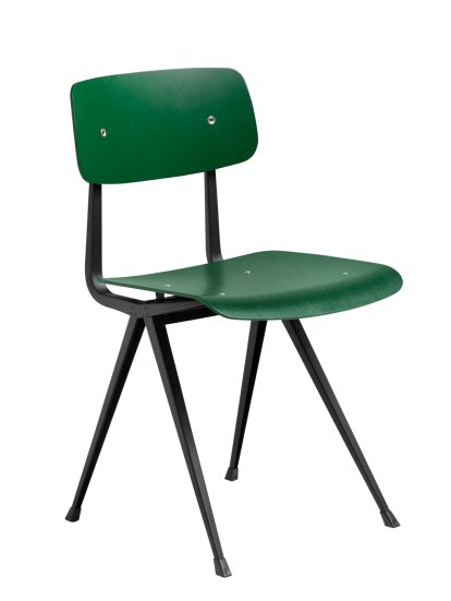 Result Chair, Chêne laqué vert forêt, Acier thermolaqué noir