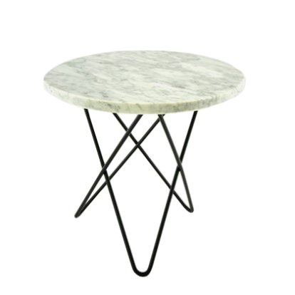 Mini O Table, Blanc Carrara, Acier thermolaqué noir