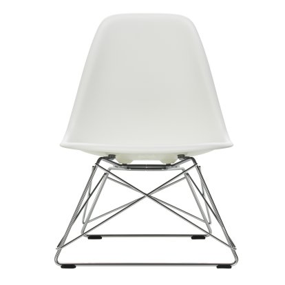 Eames Plastic Side Chair LSR, Blanc RE, Sans rembourrage, Poli chromé