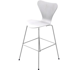 Série 7 chaise de bar 3187/3197, 76 cm, Frêne coloré, Blanc