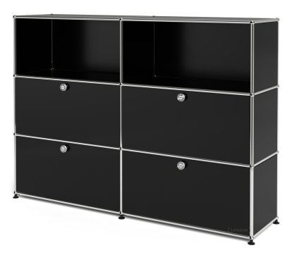 Meuble haut Highboard L USM Haller avec 4 portes battantes, Noir graphite RAL 9011
