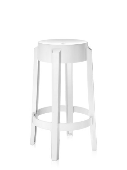 Tabouret Charles Ghost, Piétement 46 x assise 29 x hauteur 65, Opaque, Blanc brillant