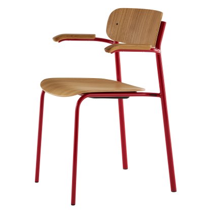 S 243 F Fauteuil, Rouge tomate (RAL 3013), Chêne verni transparent