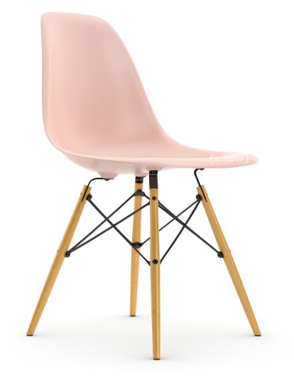 Eames Plastic Side Chair RE DSW, Rose pâle, Sans rembourrage, Sans rembourrage, Version standard - 43 cm, Érable nuance de jaune