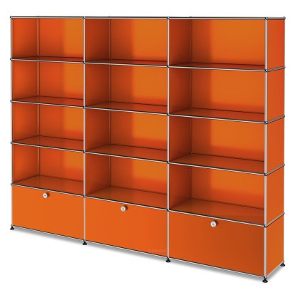 Étagère à dossiers XL USM Haller, personnalisable, Orange pur RAL 2004, Ouvert, Ouvert, Ouvert, Avec 3 portes coulissantes