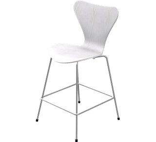 Série 7 chaise de bar 3187/3197, 64 cm, Frêne coloré, Blanc