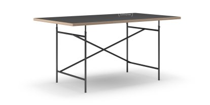 Table Eiermann, Linoleum noir (Forbo 4023) avec bords en chêne, 160 x 90 cm, Noir, Oblique, décalé (Eiermann 1), 110 x 66 cm