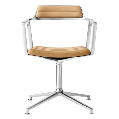 Chaise Swivel 452, Poli, Piètement fixe, Cuir chameau