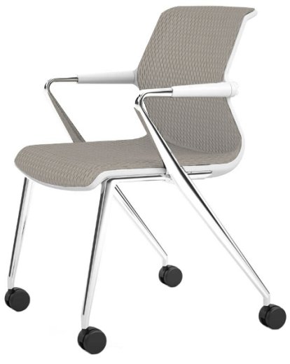 Chaise Unix base 4 pieds sur roulettes, Diamond Mesh soft grey, Soft grey, Aluminium poli