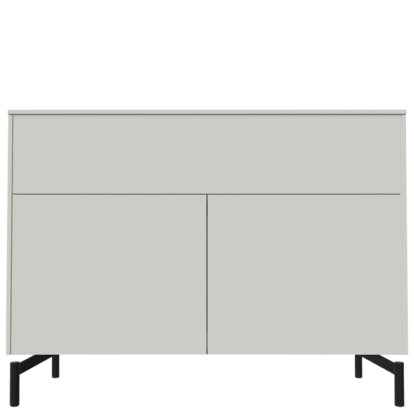 Buffet Aventa avec porte et tiroirs, 120 cm, 3 Grilles de hauteur, Mélamine blanc, Pieds en métal